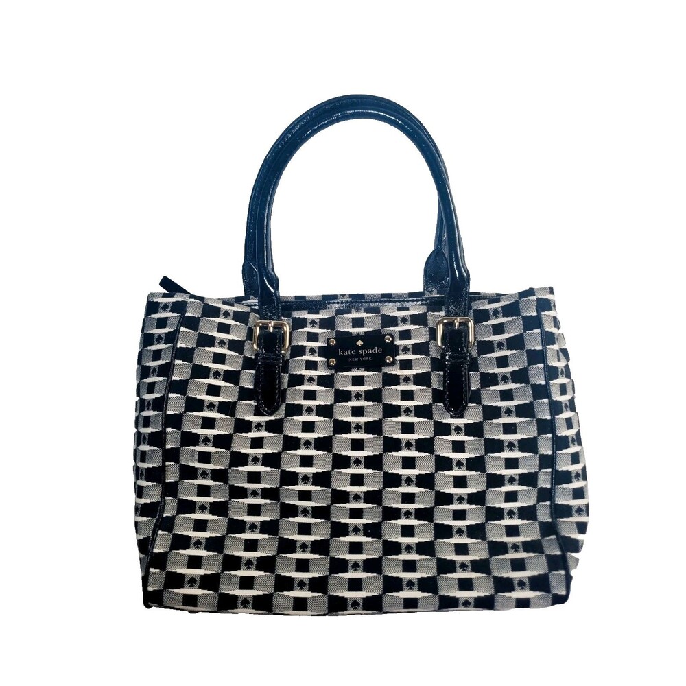 Kate Spade Women’s Bag Medium Black White Geometric Jacquard Handbag 9"H x 13"W